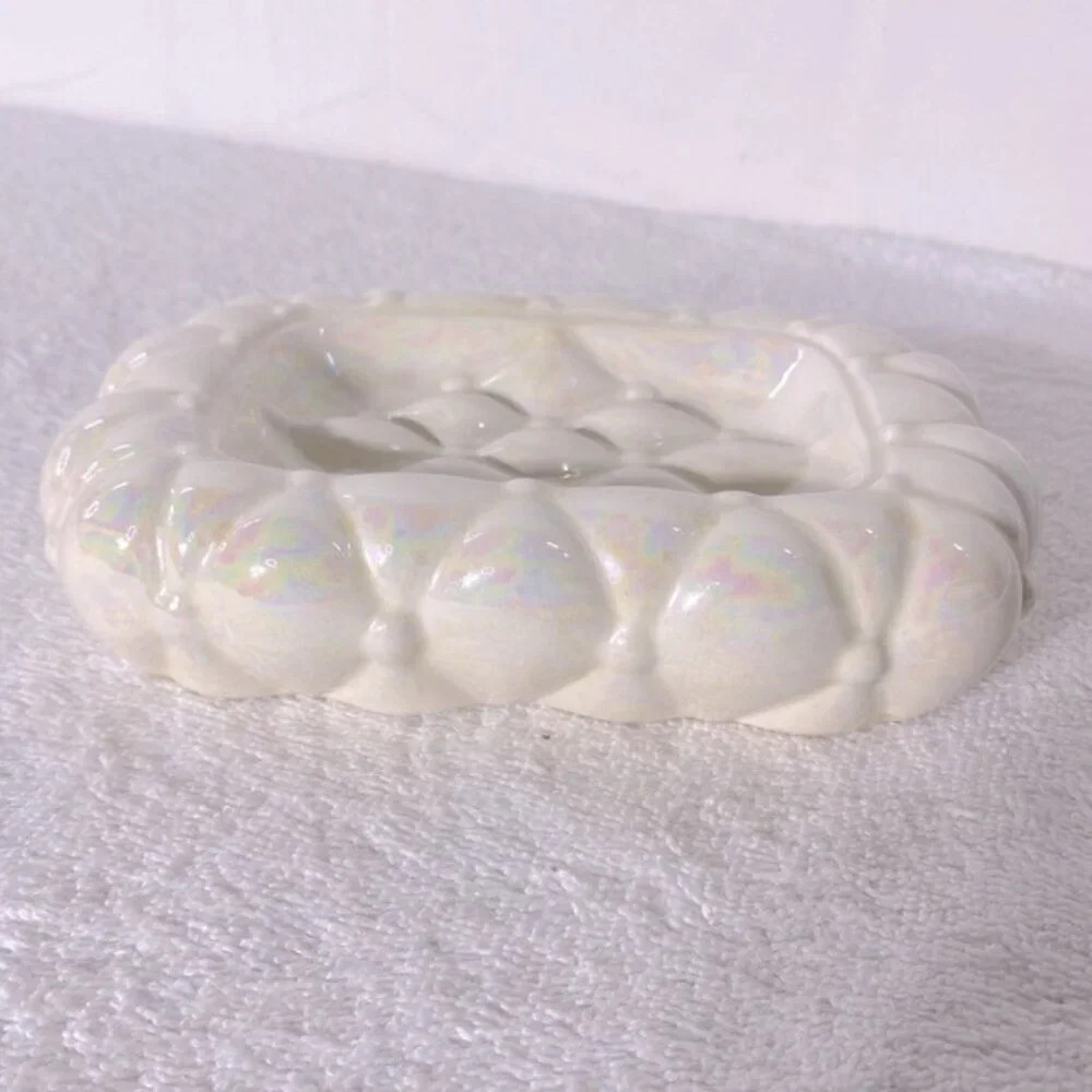 Vintage Arnels Iridescent Ceramic Quilted Textured Soap Dish Cottagecore